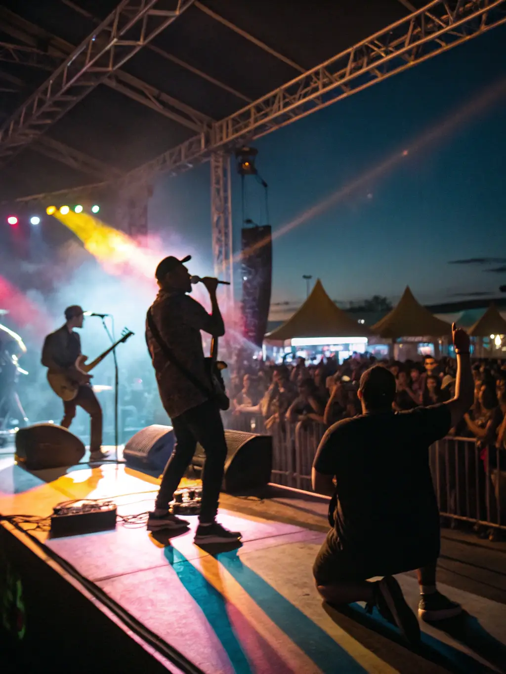 A dynamic image of a live music event hosted by Ca Sonne Terrible, featuring a young band performing on stage with an enthusiastic audience in the background. The lighting is vibrant, and the atmosphere is energetic, capturing the excitement of the event.