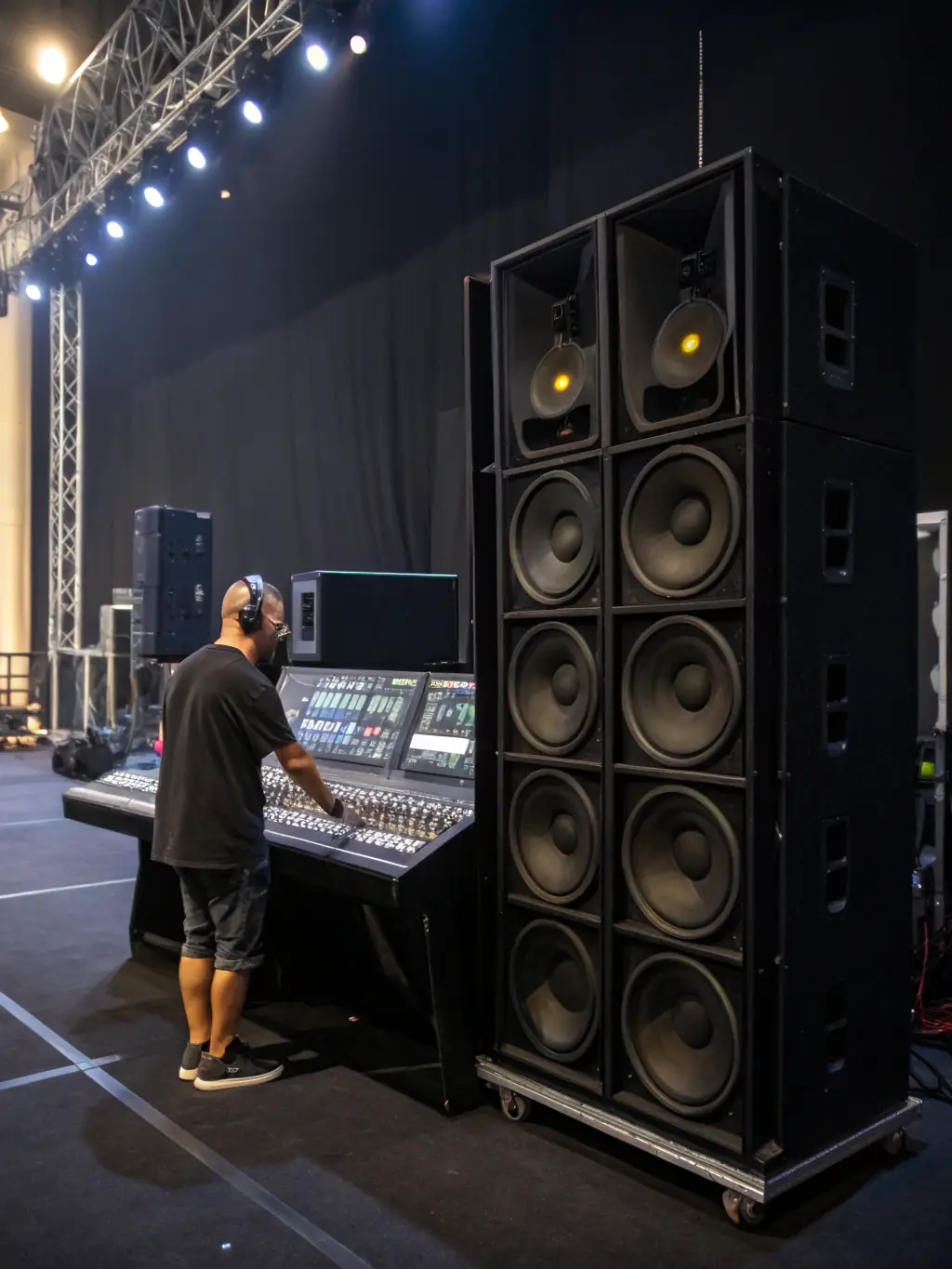 A sound engineer setting up equipment for a live performance, ensuring optimal sound quality at a Ca Sonne Terrible event.